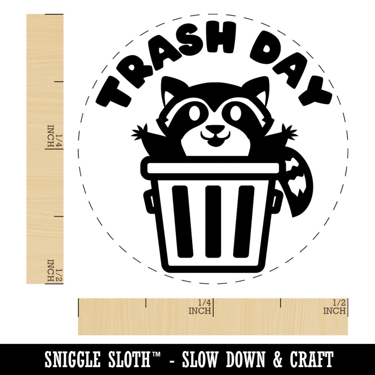 Trash Day Raccoon in Can Rubber Stamp for Stamping Crafting Planners